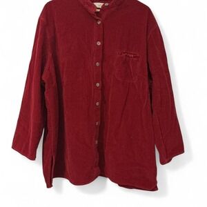 J. Jill Button Down Tunic Women 3X Red Excellent Corduroy Mandarin Collar 0781